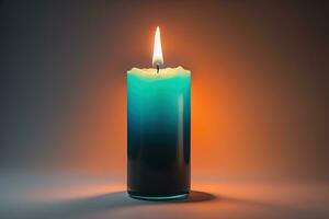 Creative burning candle on a wooden background. ai generative photo