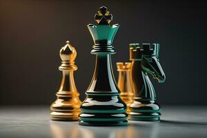 Different chess piece on a solid color background. ai generative photo