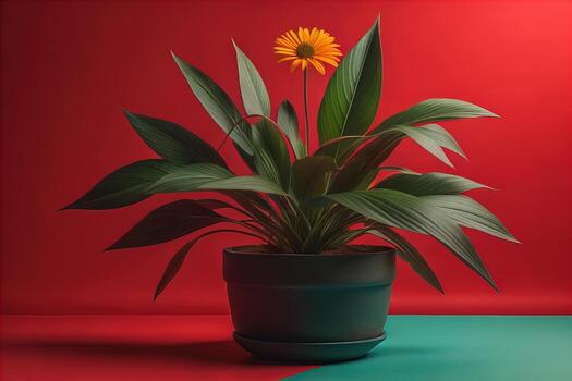 flores en un maceta en un sólido color antecedentes. ai generativo foto