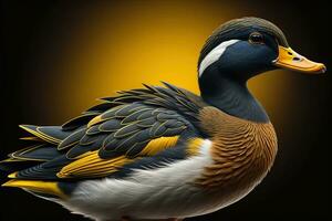 Beautiful duck on a solid color background. ai generative photo