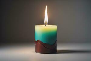 Creative burning candle on a wooden background. ai generative photo