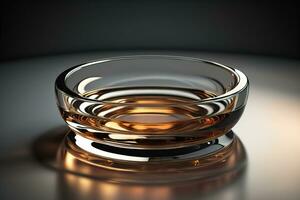 Empty glossy transparent ashtray on a dark background. ai generative photo