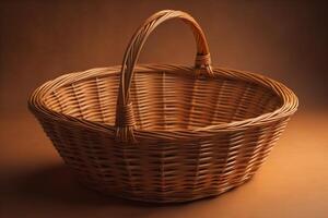 Wicker basket on a brown background. Shallow depth of field. photo