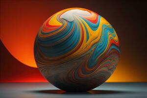 Colorful marble ball on a solid colour background. Close-up. ai generative photo