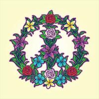 Floral peace sign groovy vibes hippie life  vector illustrations for your work logo, merchandise t-shirt, stickers and label designs, poster, greeting cards advertising business company or brands.
