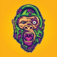 Beast scary monkey head monster zombie  vector illustrations for your work logo, merchandise t-shirt, stickers and label designs, poster, greeting cards advertising business company or brands.