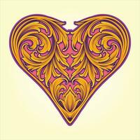 Antique victorian engraved flowers pattern heart shaped  vector illustrations for your work logo, merchandise t-shirt, stickers and label designs, poster, greeting cards advertising business company