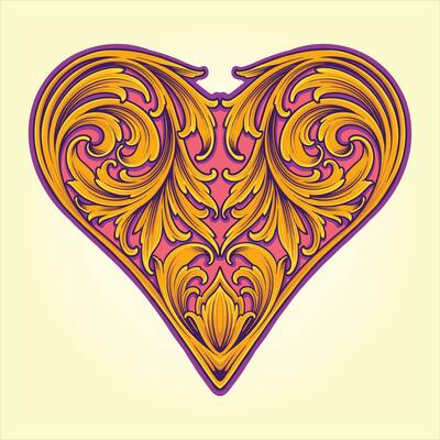 Antique victorian engraved flowers pattern heart shaped  vector illustrations for your work logo, merchandise t-shirt, stickers and label designs, poster, greeting cards advertising business company