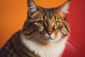 Close-up portrait of Maine Coon cat on orange background. photo