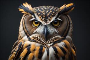 Eurasian Eagle Owl on dark background. photo