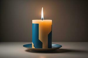 Creative burning candle on a wooden background. ai generative photo