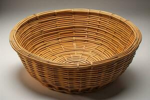 Empty wicker basket on a solid color background. ai generative photo