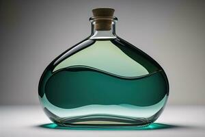 Bottle with a liquid on a solid color background. ai generative photo