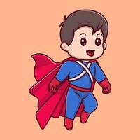 Cute boy super hero flying cartoon vector icon illustration