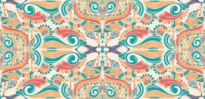 Tracery seamless calming pattern. Mehendi design. Neat even colorful harmonious doodle texture. vector