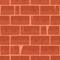 Cracked Red Brick Wall Texture, Aged Castle Old Background, Square Seamless Pattern vector
