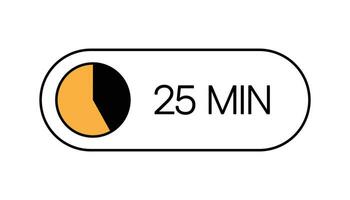 Twenty Five Min Timer Button, UI Clock Showing 25 Minutes Label. Cooking Time, Stopwatch, Countdown Indication vector