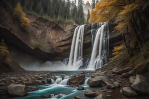 Waterfall in autumn season in Yading national level reserve, photo