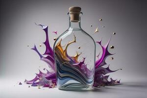 Bottle with a liquid on a solid color background. ai generative photo