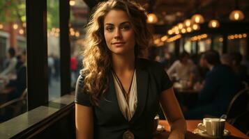 Beautiful business woman in coffee shop photo