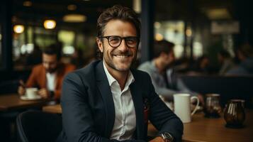 Attractive businessman in cafe photo