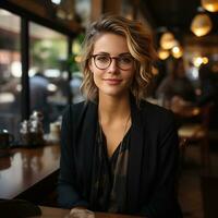 Beautiful business woman in coffee shop photo