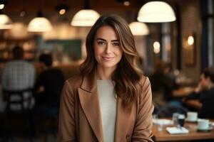 Beautiful business woman in coffee shop photo