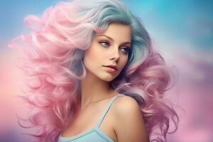 Beautiful girl with pink hairs photo