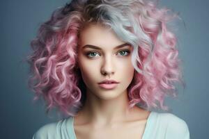 Beautiful girl with pink hairs photo