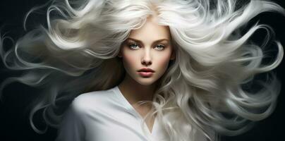 hermosa mujer con largo blanco pelo foto
