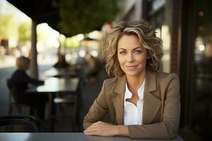 Beautiful business woman in coffee shop photo