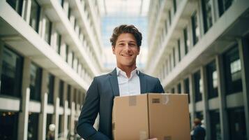 Moving man with boxes photo