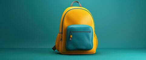 Blue and yellow school backpack background photo