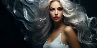 Beautiful woman with long white hair photo