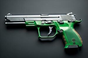 Semi-automatic handgun on a solid color background. Close-up. ai generative photo