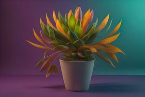 Flowers in a pot on a solid color background. ai generative photo