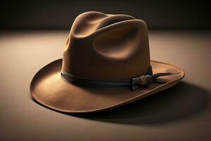 Cowboy hat on a wooden table. ai generative photo