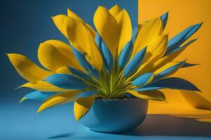 Flowers in a pot on a solid color background. ai generative photo