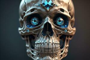 Skull with blue gemstones. ai generative photo