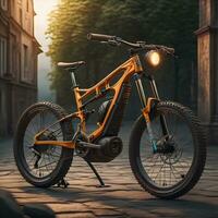 Modern orange mountain bike. ai generative photo