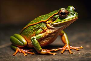 European tree frog, Hyla arborea isolated on solid colour background. ai generative photo