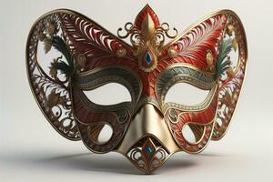 Venetian carnival mask with golden ornament on a solid color background. ai generative photo