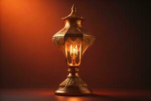 Lantern on a wooden table and a dark background. ai generative photo