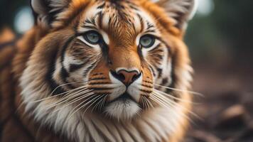 Portrait of a tiger in the jungle. Close-up, selective focus. generative ai photo