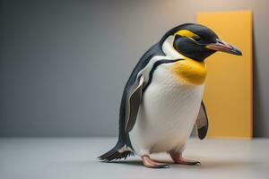 linda pingüino en pie en frente de sólido color antecedentes. ai generativo foto