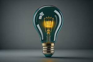 Glowing glass light bulb on dark background. ai generative photo