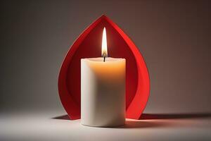 Creative burning candle on a wooden background. ai generative photo