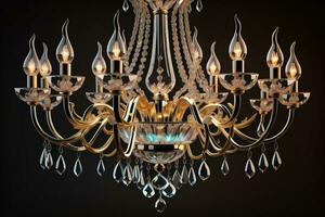 Luxury chandelier isolated on dark background. ai generative photo