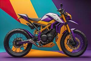 Modern powerful sports motorcycle on a colorful background. ai generative photo