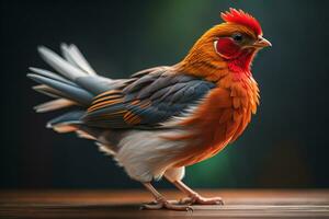 Colorful chicken on a solid color background, studio photo. ai generative photo